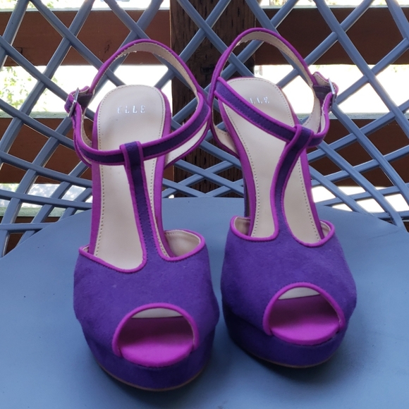 Elle Shoes - Purple & Pink T strap heels